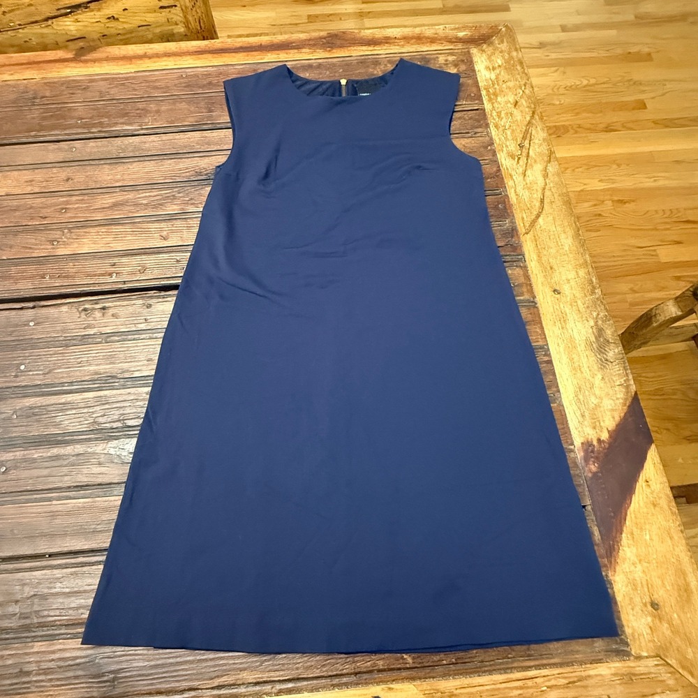 Cynthia Rowley Navy Blue Sleeveless Shift Dress Gold Zipper Med Office Occasion